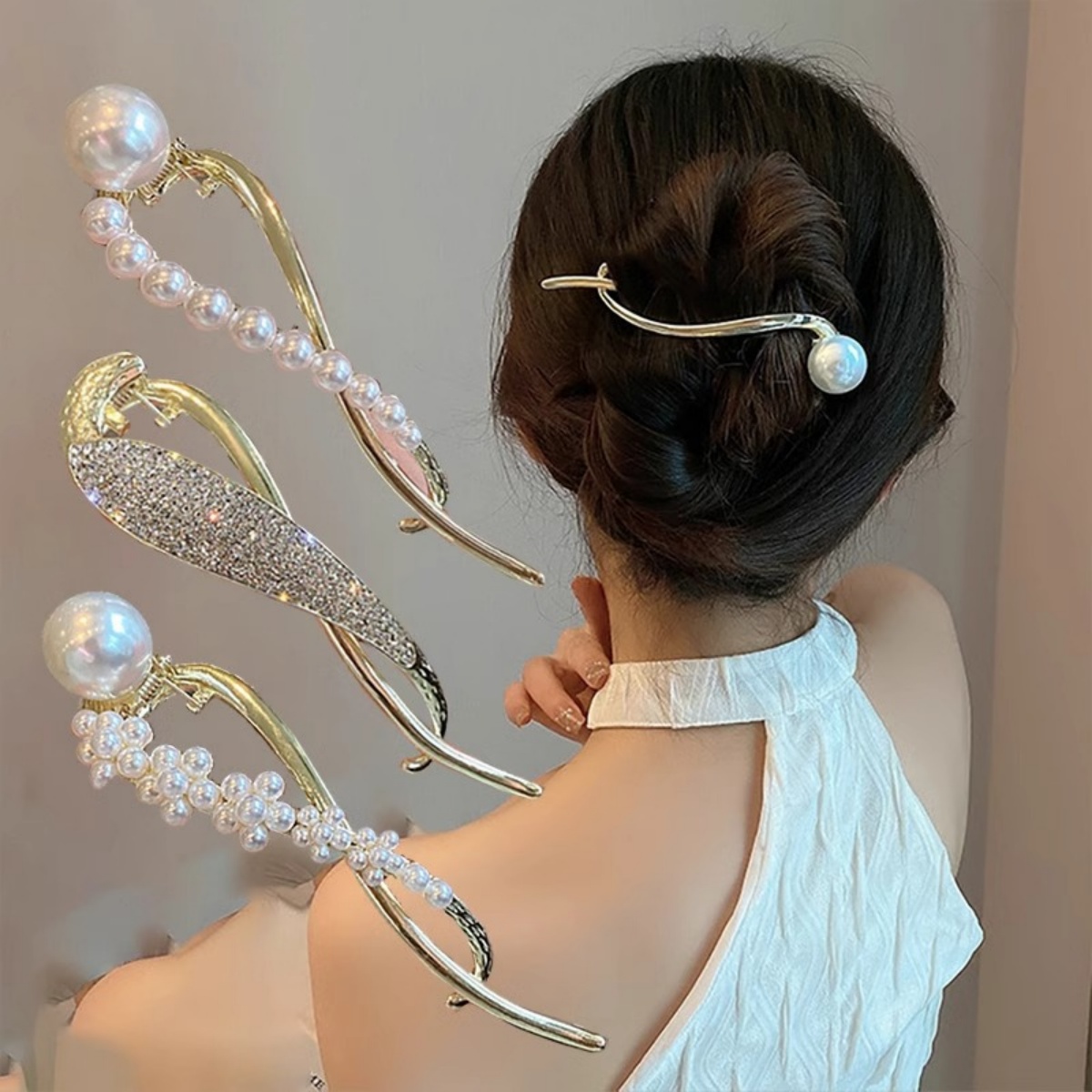 エレガントなグリッターパールヘアクリップ レディース トレン - Korean Daily Lifestyle のレビューと価格