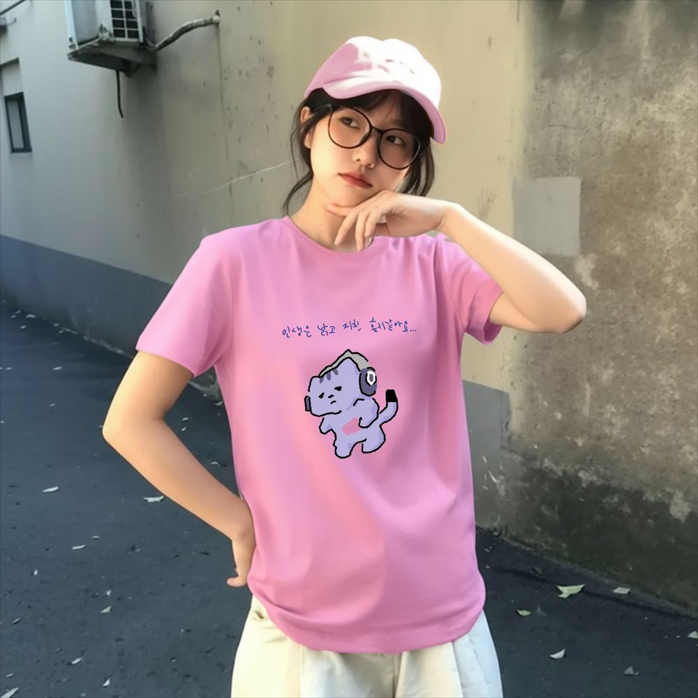 人生は私を守ってくれないかわいいテキストプリント Tシャツ紫 - Korean Lifestyle & Kids Boutique のレビューと価格